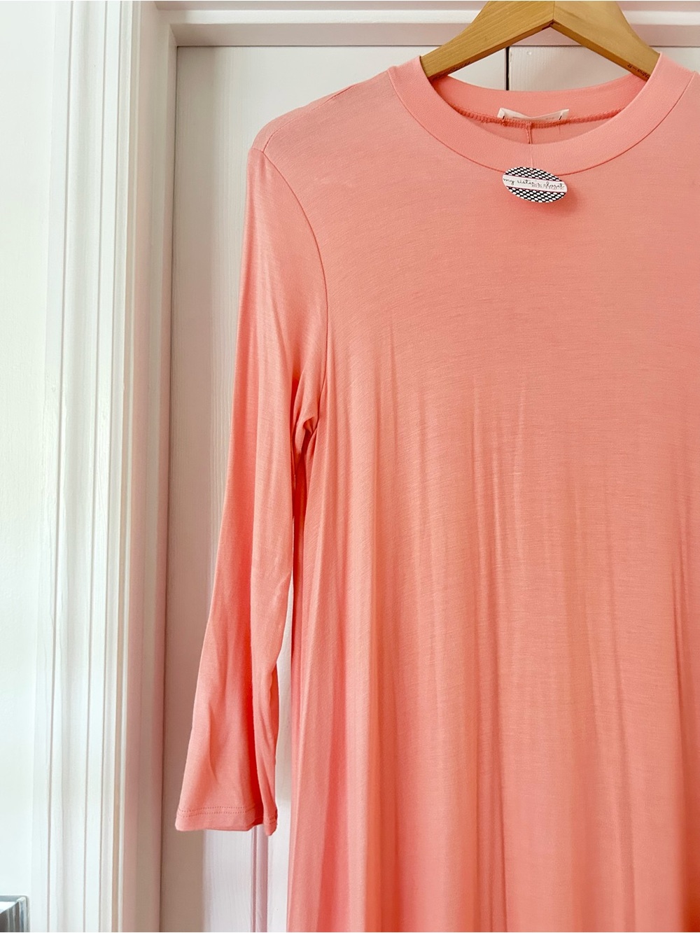 Reborn J Coral Pink Midi Dress with Crewneck
